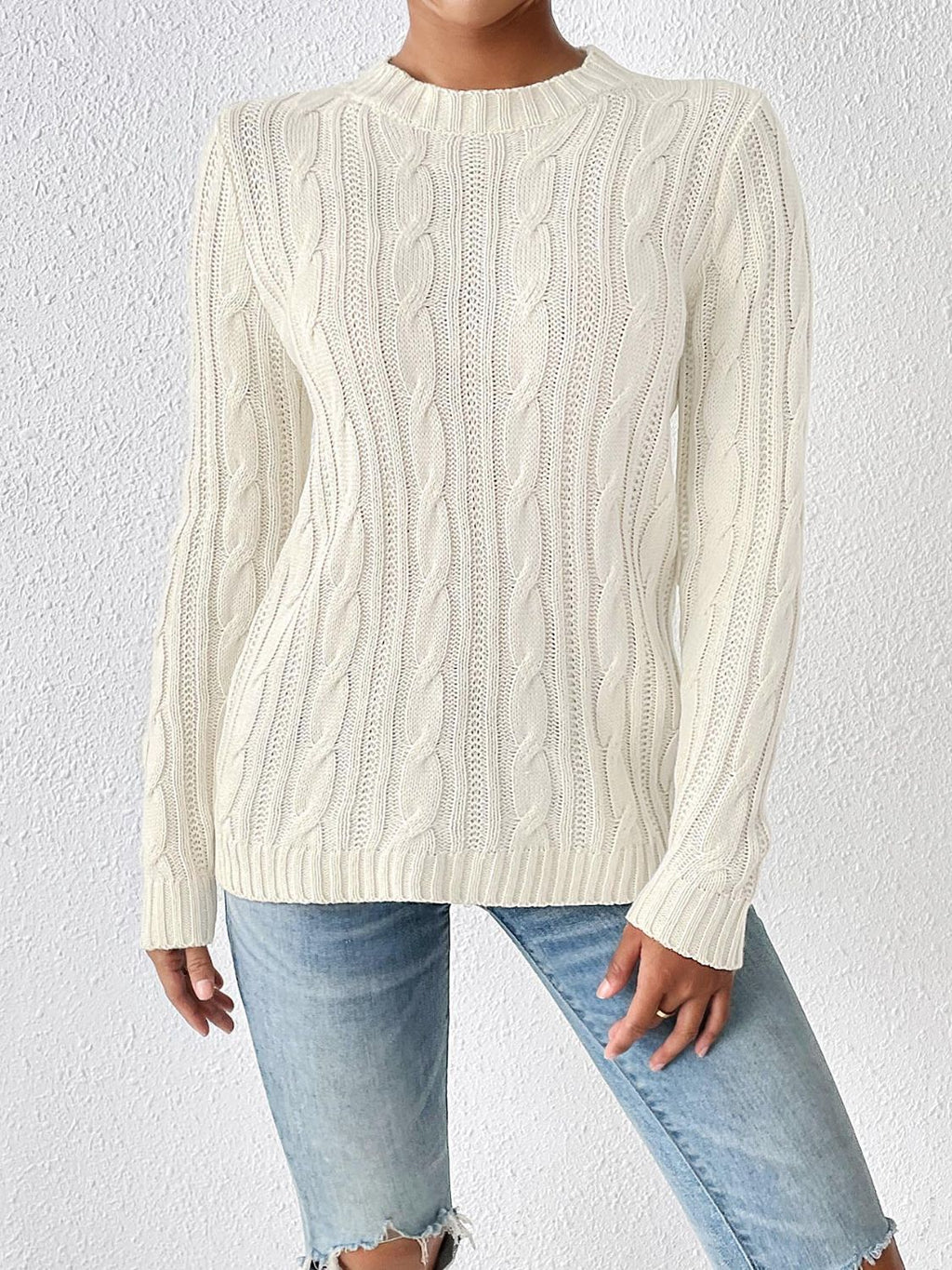 Womens Cable-Knit Round Neck Sweater (S-XL)