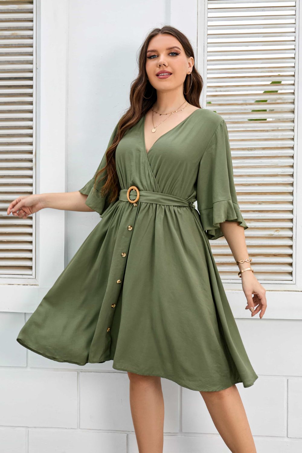 Womens Honey Plus Size Surplice Neck Half Sleeve Dress (1XL-4XL)