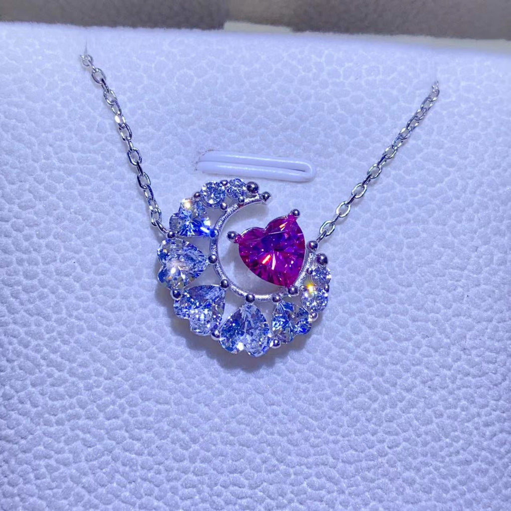 1 Carat Moissanite Diamond 925 Sterling Silver Heart Necklace