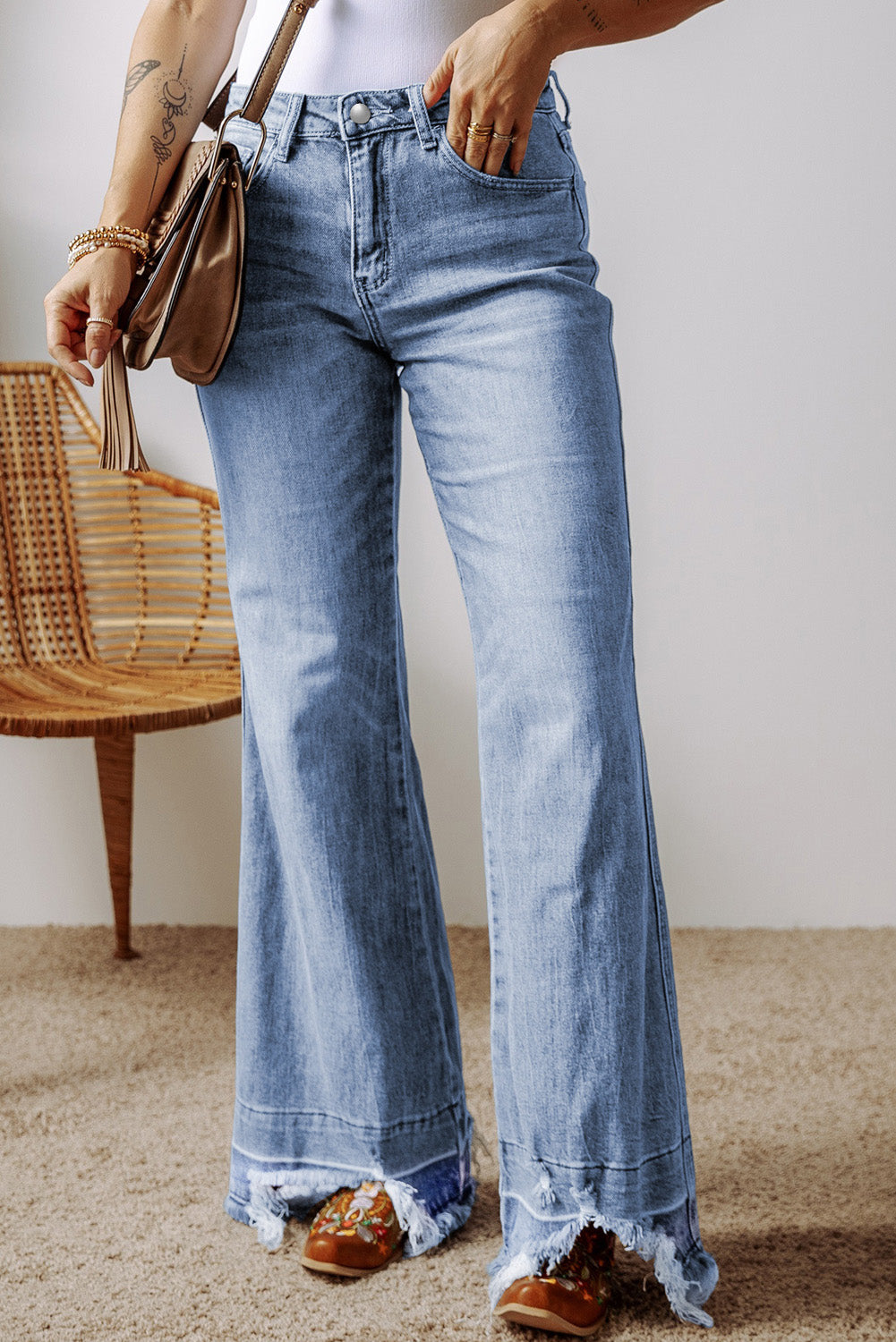 Womens Raw Hem Bootcut Jeans with Pockets (6-16)