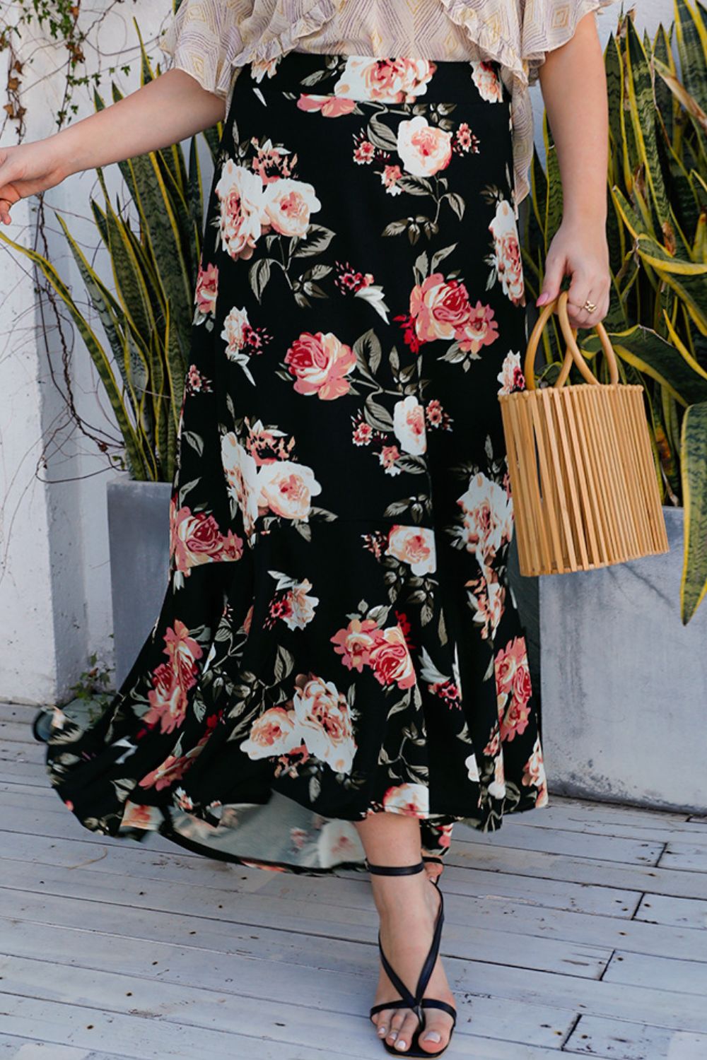 Womens Plus Size Floral High-Rise Skirt (XL-5XL)