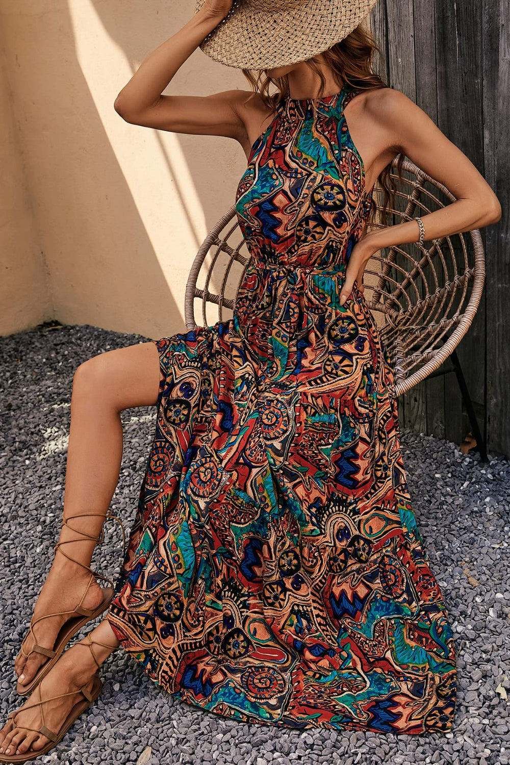 Womens Tied Floral Sleeveless Dress (S-2XL)