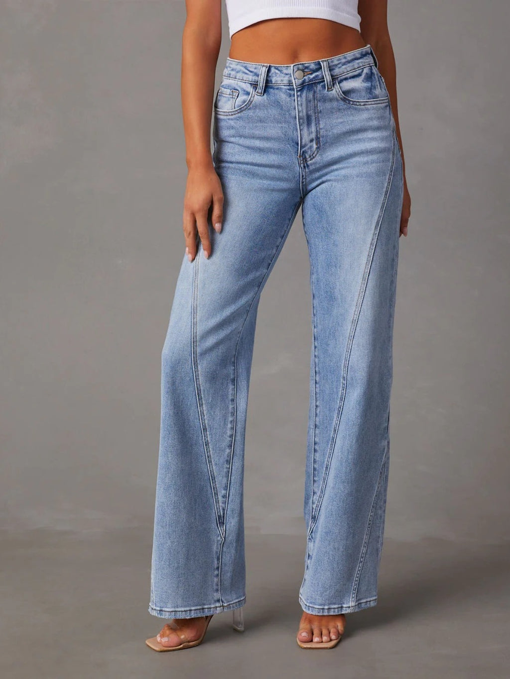 Womens High Waist Straight Jeans with Pockets (S-XL)