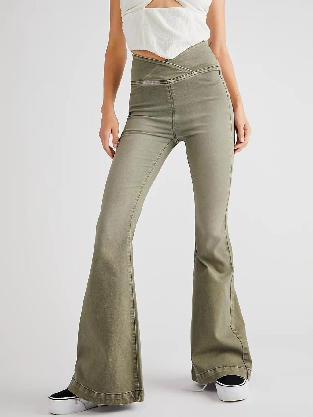 Womens Asymmetric Waist Flare Jeans (XS-L)