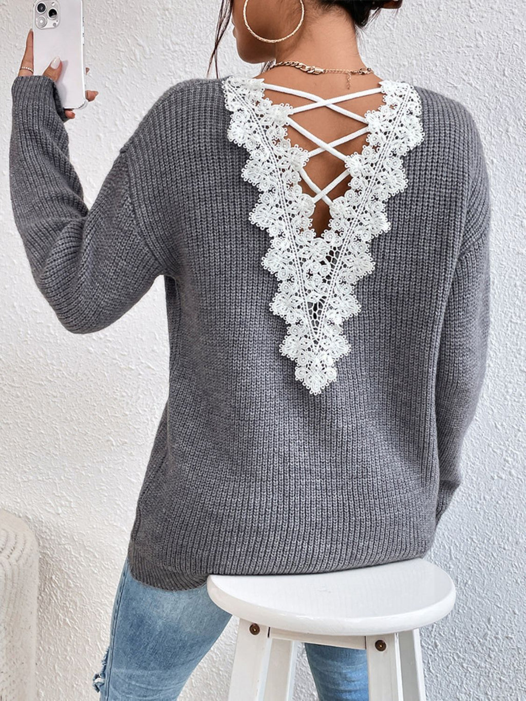 Womens Crisscross V-Neck Long Sleeve Sweater (S,M,L)