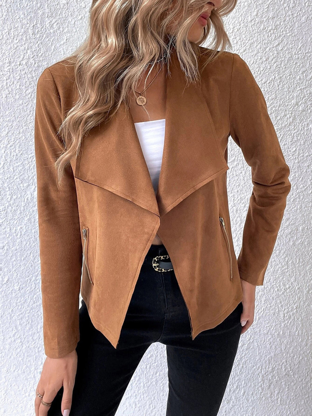 Womens Collared Neck Long Sleeve Jacket (S-XL)