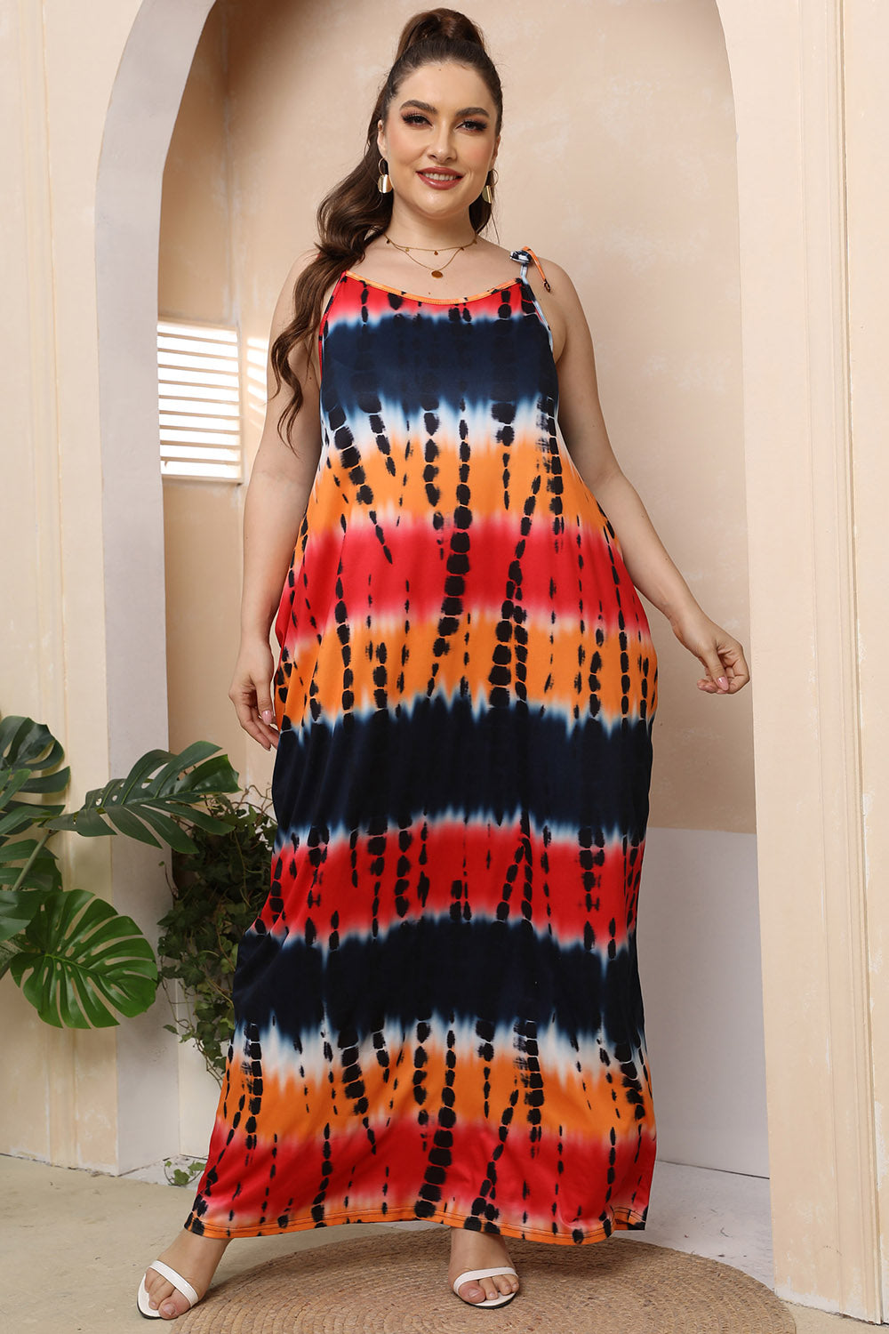Womens Plus Size Tie-Shoulder Maxi Dress (L-4XL)