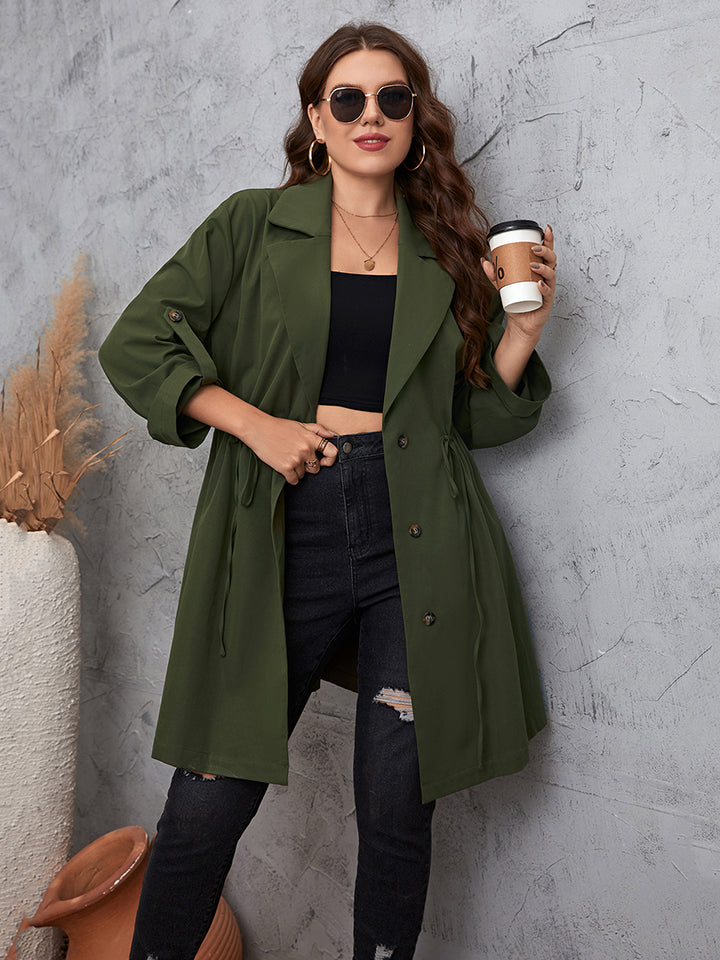 Womens Honey Plus Size Lapel Collar Roll-Tab Sleeve Trench Coat (1XL-4XL)
