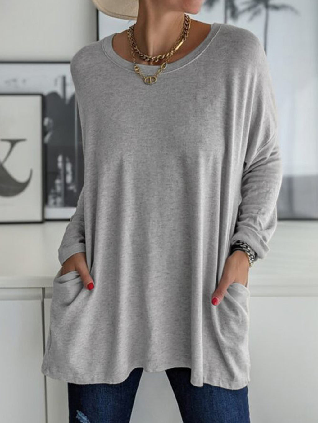 Womens Full Size Round Neck Long Sleeve T-Shirt (S-3XL)