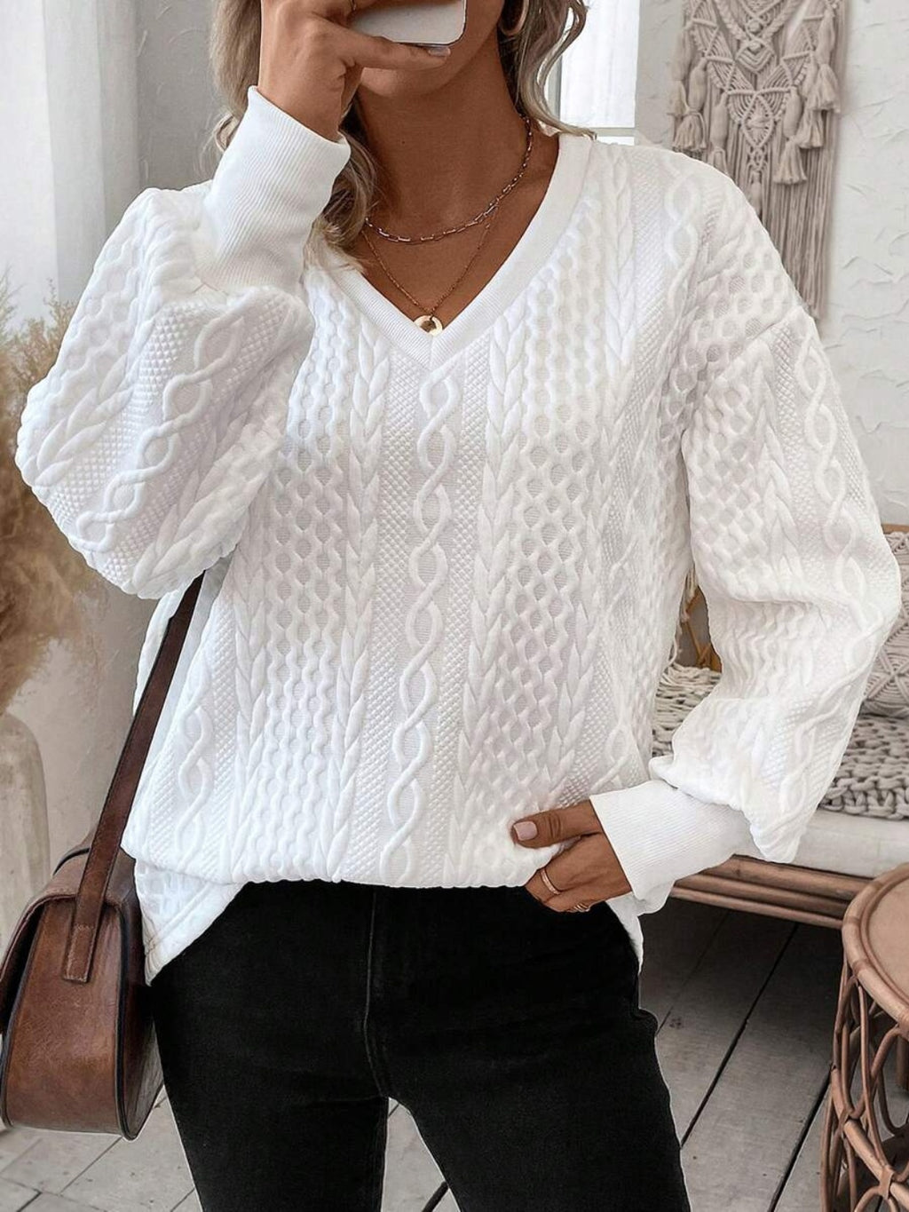 Womens V-Neck Long Sleeve Sweatshirt (S-2XL)