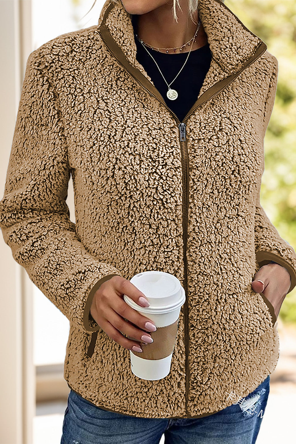 Womens Pocketed Zip Up Turtleneck Jacket (S-2XL)