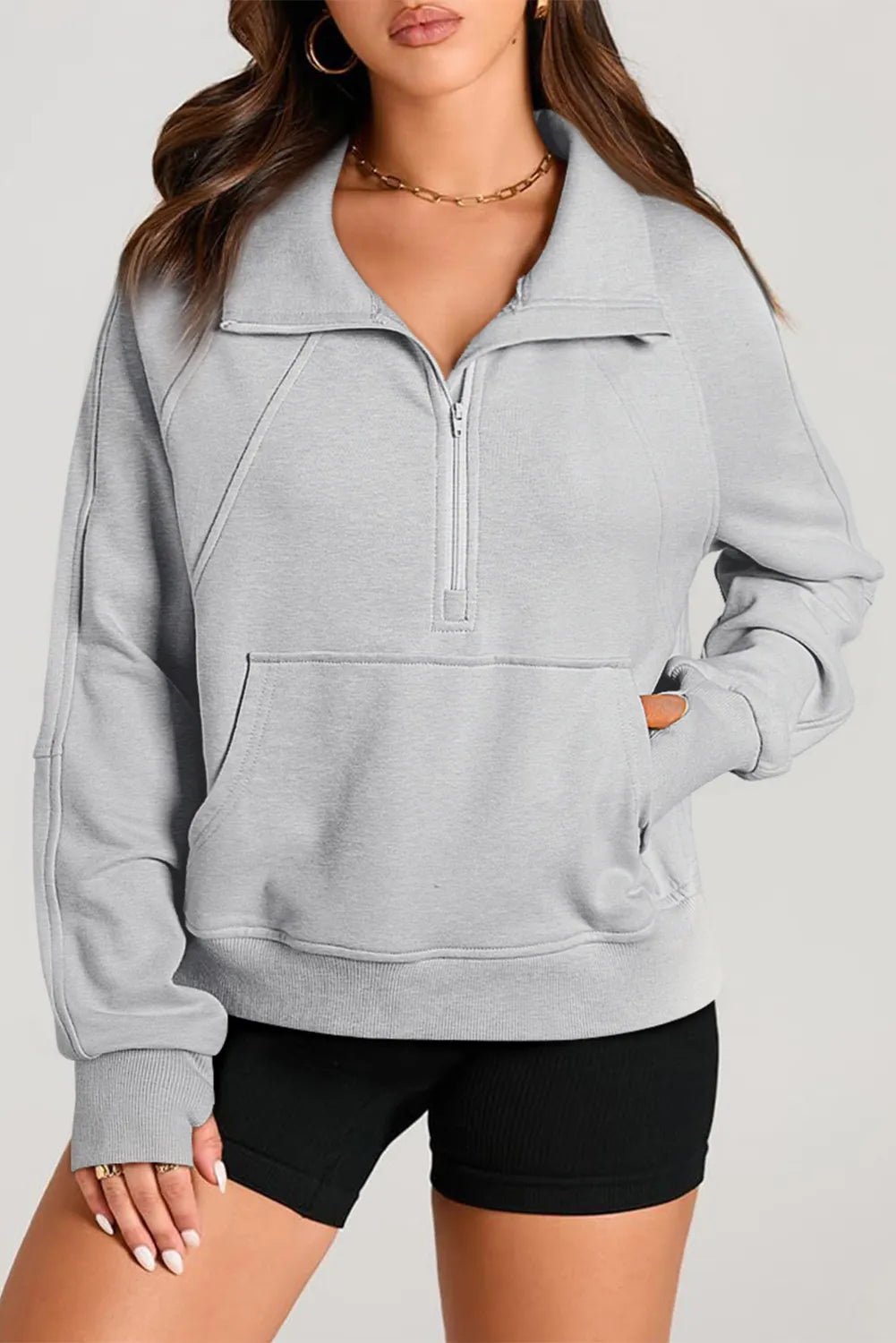 Womens Half Zip Long Sleeve Sweatshirt (S-XL)