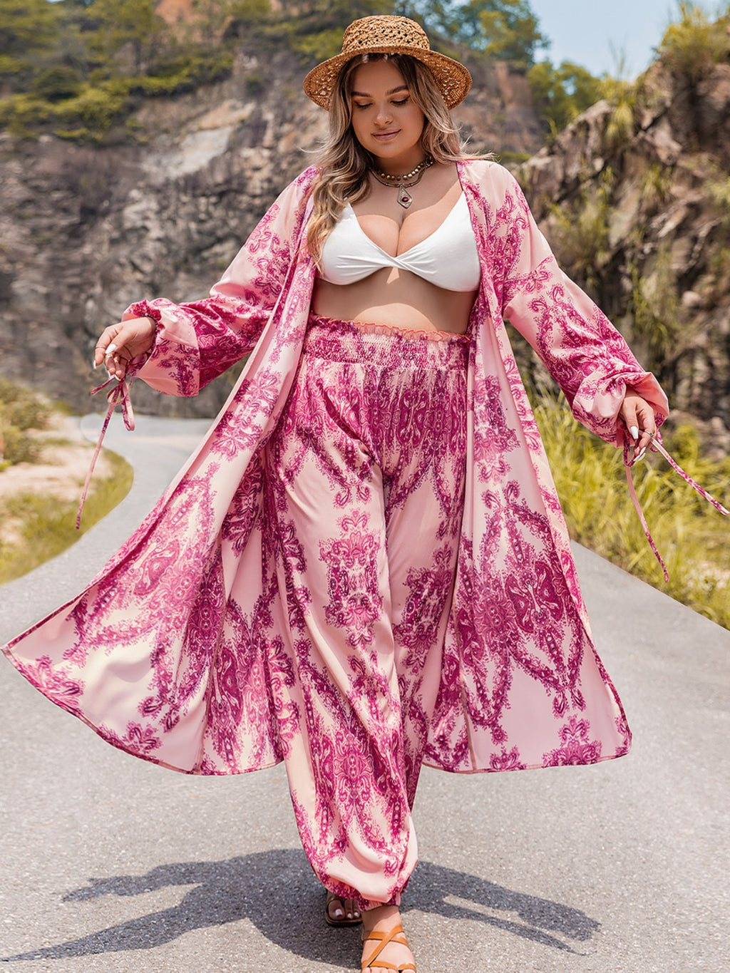 Womens Plus Size Open Front Cardigan and Pants Set (0-4XL)