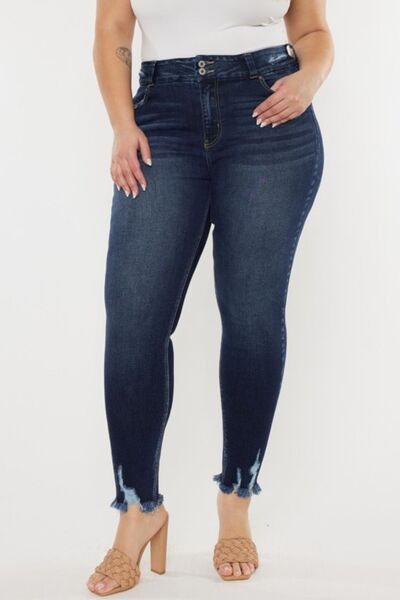 Womens Kancan Full Size Cat's Whiskers Raw Hem High Waist Jeans (0-22W)